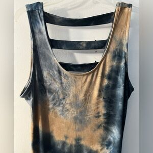 Nina Leonard Navy and Brown Tie-Dye Maxi Dress